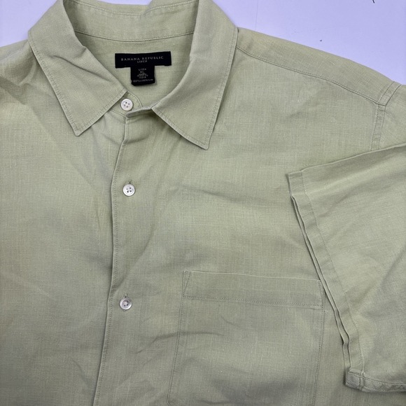 Banana Republic Green 100% Linen Standard Fit Short Sleeve Button Down Shirt XL - Picture 3 of 11